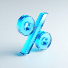 Translucent blue 3D percentage symbol on a soft, light-colored background.