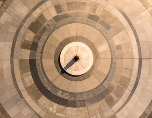 Overhead view of concentric circles, varying in tone, casting a shadow