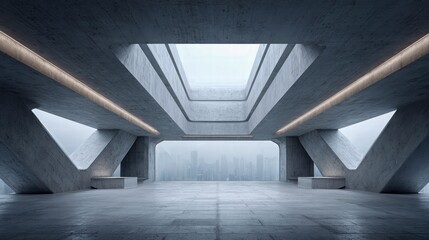 Modern concrete interior with city view