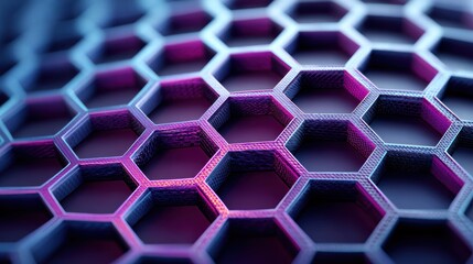 Abstract honeycomb structure with vibrant purple and blue hues.