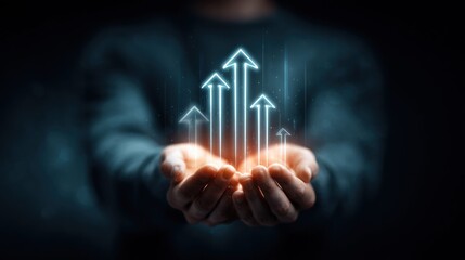 Hands holding glowing arrows, representing business growth and future success.