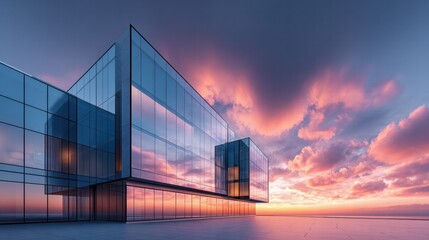 Modern Glass Building at Sunset