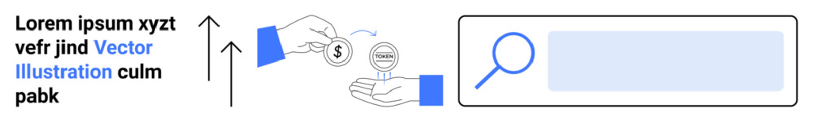 Business finance, online payment, digital currency, search interface, virtual tools, e-commerce. Hand exchanging currency and magnifying glass. Business finance and online payment concept