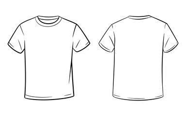 Overfit Tee Shirt Flat Technical Drawing, Unisex Fashion Template Front and Back