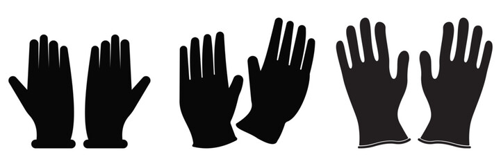 Obraz premium Medical Latex Gloves Vector Icon Set – Blue, White and Black Hand Gestures for Hygiene, Safety and Sterile Protection