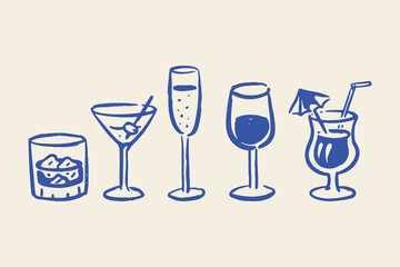 Obraz premium Cocktail glasses hand drawn sketch vector illustration