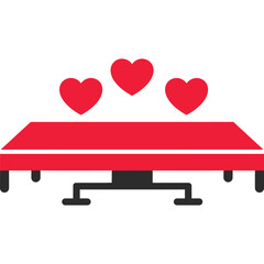 Minimalist Illustration of a Red Bed with Three Floating Red Hearts Symbolizing Love and Comfort