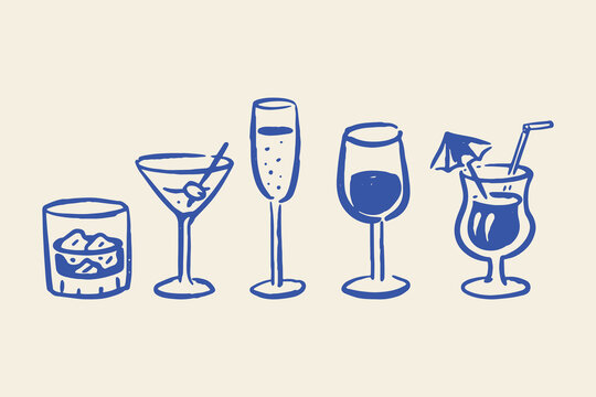 Cocktail glasses hand drawn sketch vector illustration