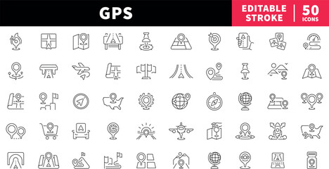 Navigation and maps editable line icons set. location and direction symbols © Jocelyn_Flores