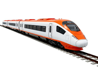 Modern high speed train on railway tracks isolated on transparent background