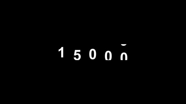 15000 Thousand Numbers Countdown. Fifteen Thousand Rolling Numbers Animation Display on Black Background. glowing white numbers