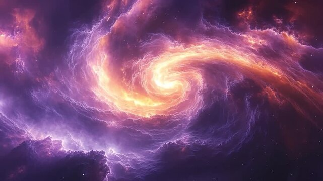 Cosmic Vortex: A mesmerizing celestial spectacle unfolds, swirling with vibrant hues of violet and gold, evoking the grandeur and mystery of the cosmos.