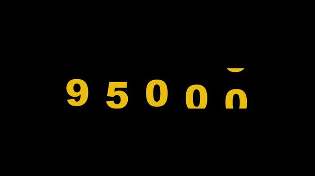 Numbers Countdown Ninety Five Thousand Rolling Numbers Animation Display. on Black Background glowing yellow numbers 95000 thousand