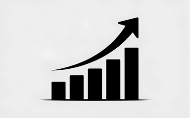 Vector silhouette background of a bar chart with an upward trending arrow, representing growth and success, with copy space for text.