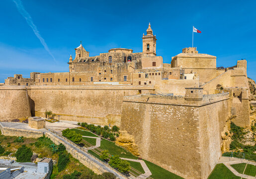 Cittadella, Victoria city - capital of Gozo island, Malta. Drone view 