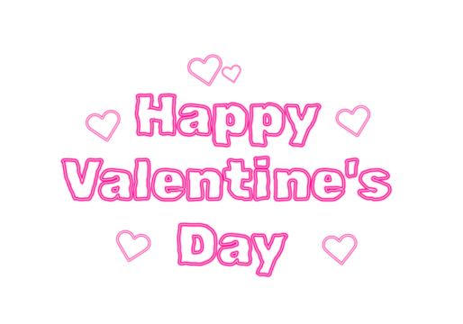 Happy Valentine's Day pink neon typography. Outlined lettering design. Minimalist romantic Cute hand-drawn style font sticker, text illustration for poster, banner, invitation, greeting cards. PNG  - Powered by Adobe