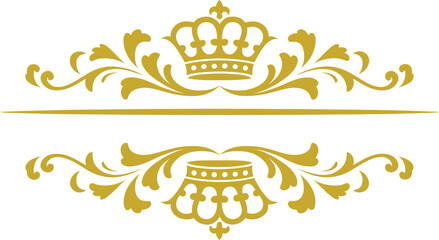 Elegant Golden Royal Crown Ornament with Luxury Floral Flourish Divider on White Background