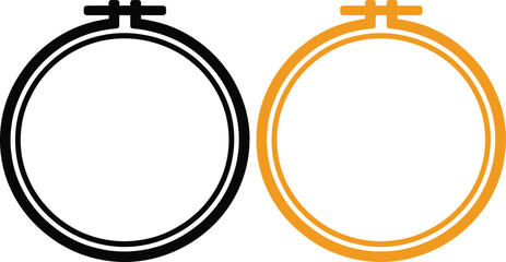 Embroidery Hoop Icon Set in Black and Gold Color Isolated on White Background for Sewing, Craft, and Handicraft Design