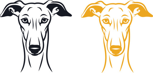 Greyhound Dog Head Illustration Logo Set in Black and Gold Color Isolated on White Background Elegant Pet and Animal Design