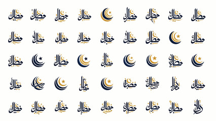collection of elegant Arabic calligraphy for the holy month of Ramadan, featuring elegant crescent moon motifs and traditional Islamic design elements for festive celebrations