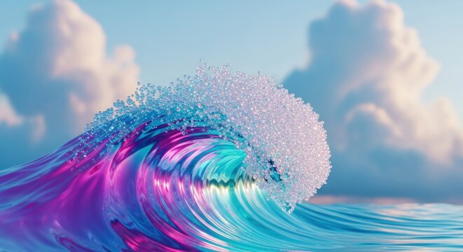 Vibrant Ocean Wave Crashing Freely.