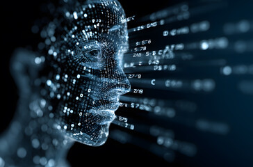 The outline of a human head composed of numbers