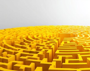 Bright yellow circular maze with a central opening against a light gray background labyrinth puzzle