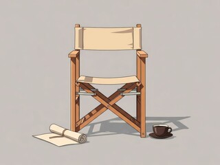 Director's Chair with Script and Coffee for Filmmaking Break
