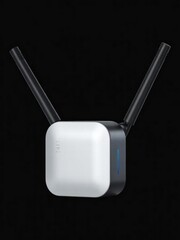 A sleek and modern wireless router with dual antennas