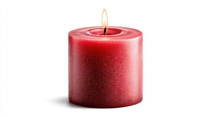 Burning red candle isolated on white background, perfect for ambiance and decoration