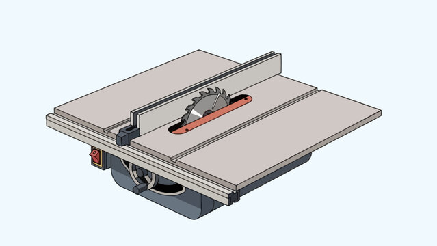 Industrial table saw machine for cutting wood, in bright studio.