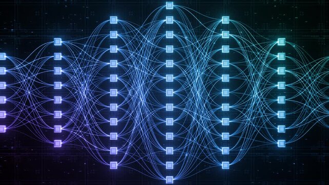 Abstract Neural Network Architecture Visualization, Connected Nodes and Data Flow Lines, Big Data AI Machine Learning Algorithm System, Digital Technology Background, Artificial Intelligence Concept