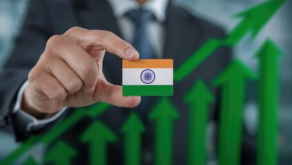 Business and economy growth theme with Indian flag highlighting national progress, financial stability, and upward market trends