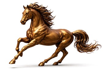 Golden Horse Running Freely with Flowing Mane, Isolated on White