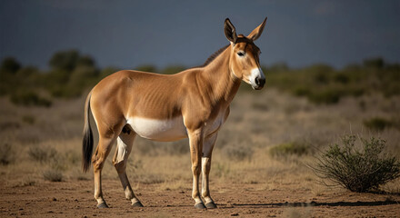 Majestic Onager standing on a savannah plain under evening light