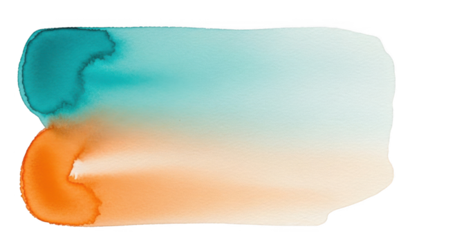 Watercolor brush strokes in teal and orange gradient on transparent background - Powered by Adobe