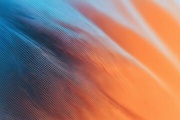 Feather's Serenity: An eye-level, extreme close-up view capturing the intricate details of a single, vibrant feather, showcasing its delicate texture and the subtle gradient of colors.