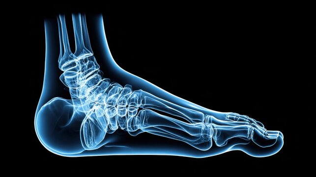 X-ray of a human foot, showcasing the skeletal structure in detail.