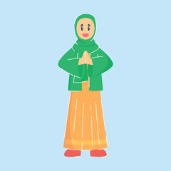 Muslim men and women flat design illustration, for asset design ramadan event, celebrating Ramadan or Eid