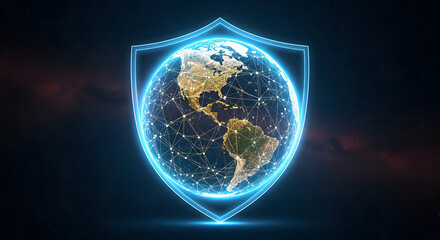 Digital Earth globe with network connections encased in a glowin