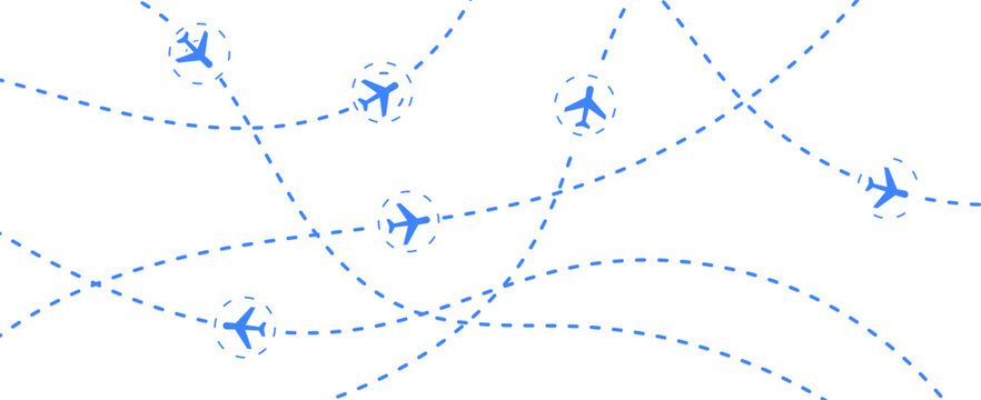 Airplane Flight Paths on a White Background  Travel Concept Illustration