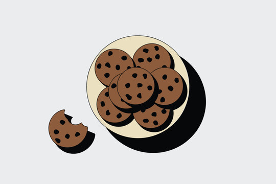 Plate of Chocolate Chip Cookies with a Bitten Treat, sweet snack concept