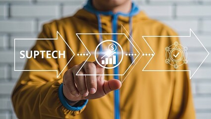 Businessman interacting with Suptech interface for financial analysis