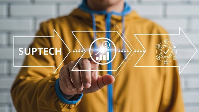 Businessman interacting with Suptech interface for financial analysis - Powered by Adobe