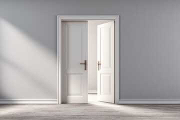 Obraz premium Bright Open Door Illuminating a Silent Interior Space in Soft Light