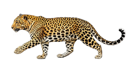 Stunning side profile of a sleek jaguar walking gracefully against a solid black background