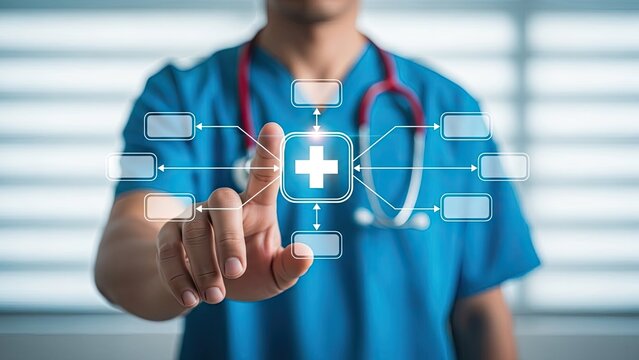 Healthcare professional interacting with digital medical interface - Powered by Adobe