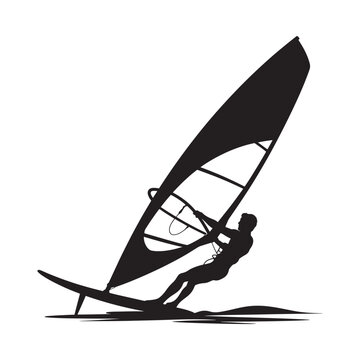 Silhouette of a windsurfer riding a wave dynamic sport illustration