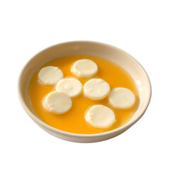 Traditional Dessert Bowl with Yellow Custard and Cream Dollops Isolated