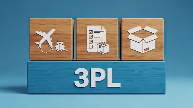 Third-party logistics concept with 3PL blocks and shipping icons - Powered by Adobe
